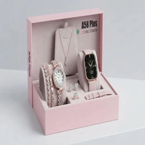 A58 Plus Smart Watch & Luxury Jewelry Gift Combo Set for Women