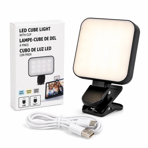 LED Cube Fill Light with Clip – USB Type-C Portable Video Light