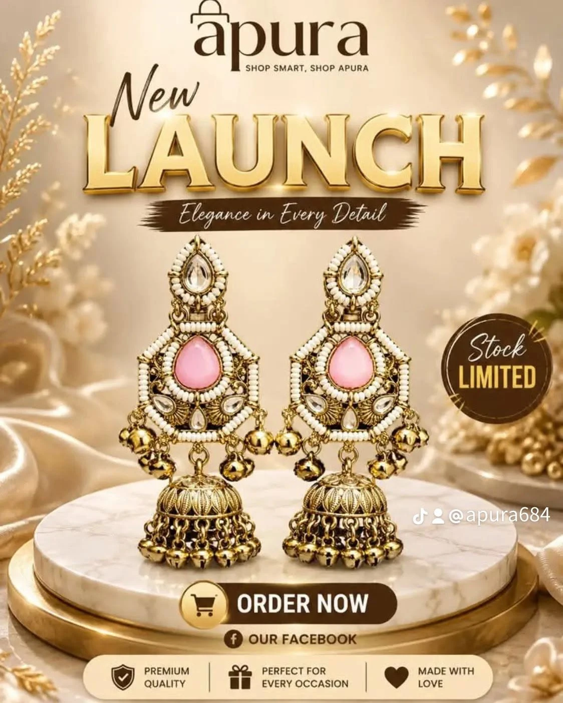 Exquisite Indian Kundan & Pearl Studded Jhumka Earrings with Baby Pink Stone