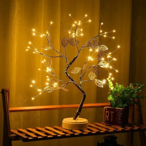Tabletop Golden Leaf LED Tree Lamp Room Decor