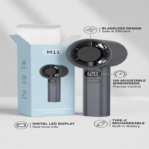 M11 Mini Turbo Fan Bladeless USB Type-C Rechargeable Handheld & Desktop Portable Cooling Fan