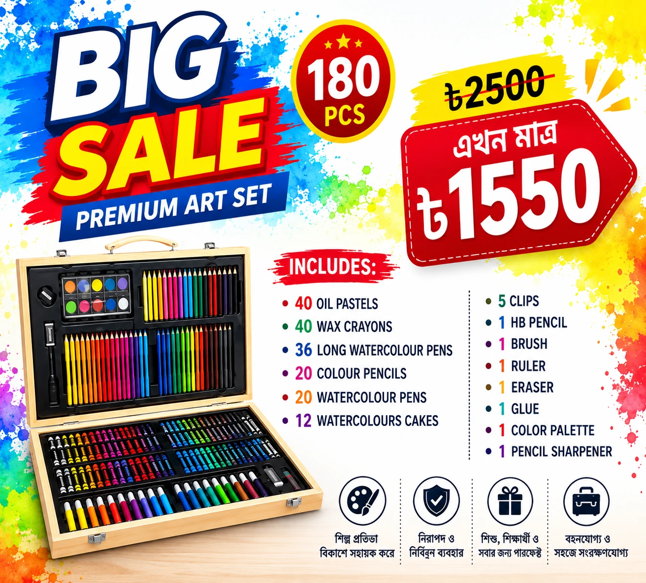 180 PCS Complete Drawing & Painting Art Kit with Premium Case