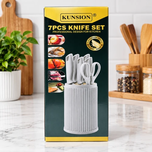 KUNSION 7PCS Professional Kitchen Knife Set with Storage Holder - Extra Sharp Cooking Knives and Scissors Set