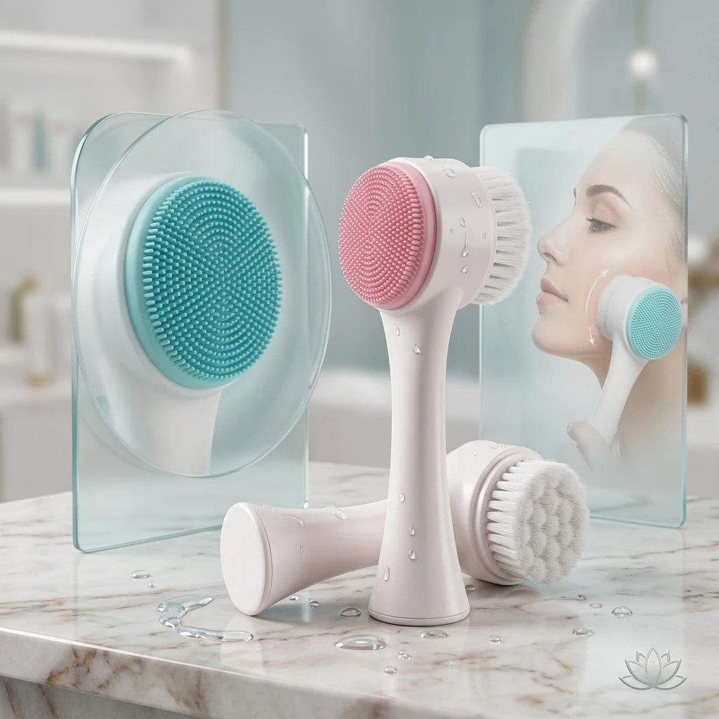 Face Brush, 2 Colors Double Sides Silicone Facial Pore Cleanser Manual Face Wash Cleansing Brush(White)